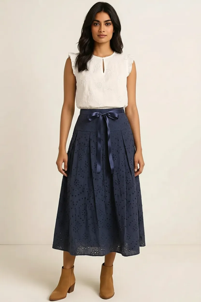 Sattelrock mit Lochstickerei