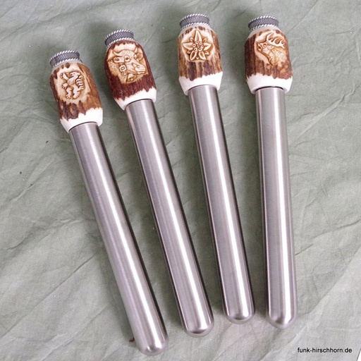 [P0023666-Natur] Trachtenflachmann Edelweissschnitzerei Kappe neutral